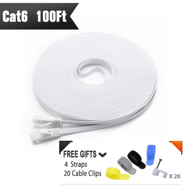 Cat 6 Ethernet Cable 100 ft（White）