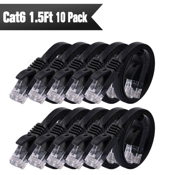 Cat 6 Ethernet Cable 1.5ft (10 Pack) (Black)