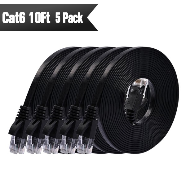 Cat 6 Ethernet Cable 10 ft (5 Pack)（Black）