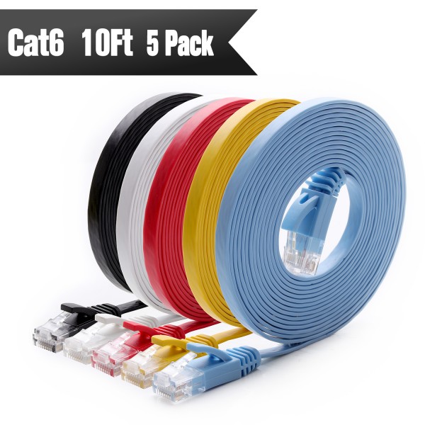 Cat 6 Ethernet Cable 10 ft (5 Pack) (Color)