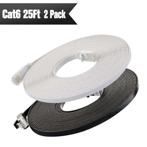 Cat6 Ethernet Cable Flat 25ft (Black White)