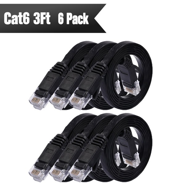 Cat 6 Ethernet Cable 3ft (6 Pack) （Black）
