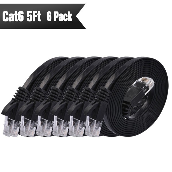 Cat 6 Ethernet Cable 5ft (6 Pack)(Black)
