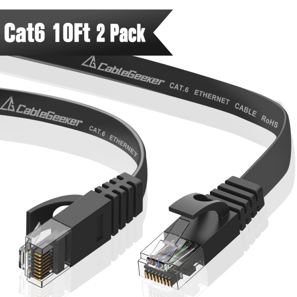 Cat 6 Ethernet Cable Black 10ft (2 Pack)(Black)