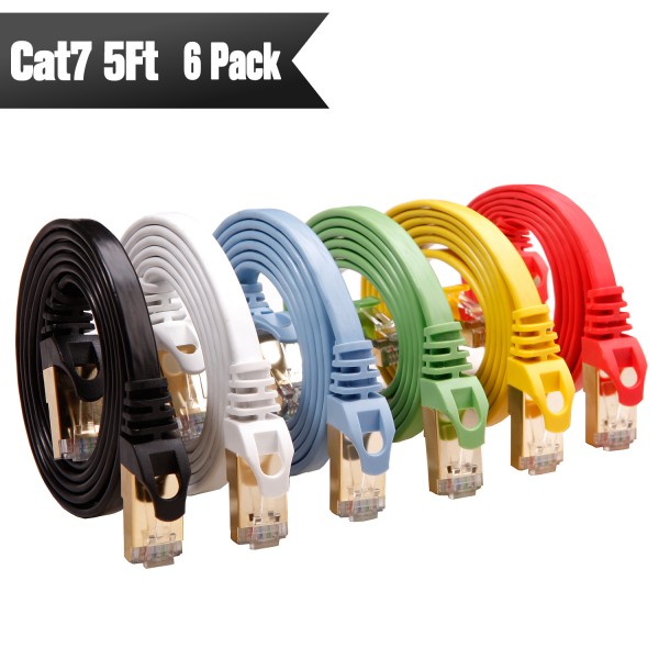 Cat 7 Shielded Ethernet Cable 5 ft 6 Pack（Color）
