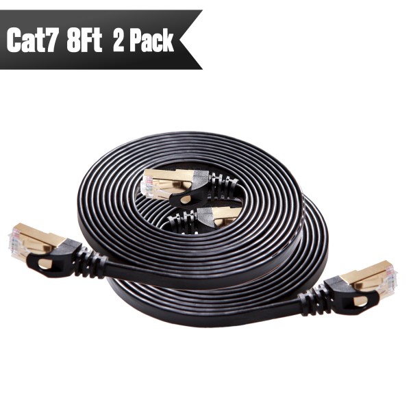 Cat 7 Shielded Ethernet Cable 8ft 2pack (Black)