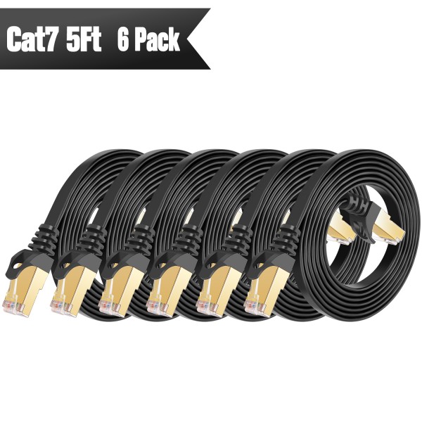 Cat 7 Shielded Ethernet Cable 5 ft 6 Pack (Black) 