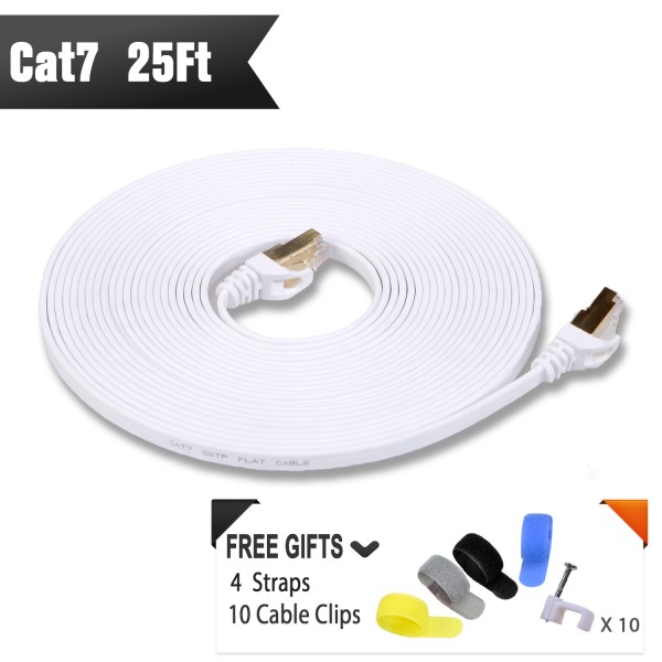 Cat7 Shielded Ethernet Cable 25ft  (White）