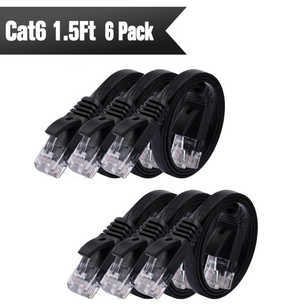 Cat 6 Ethernet Cable 1.5ft (6 Pack) (Black)