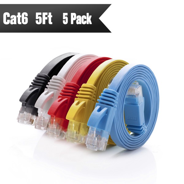 Cat 6 Ethernet Cable 5 ft (5 Pack)(Color)